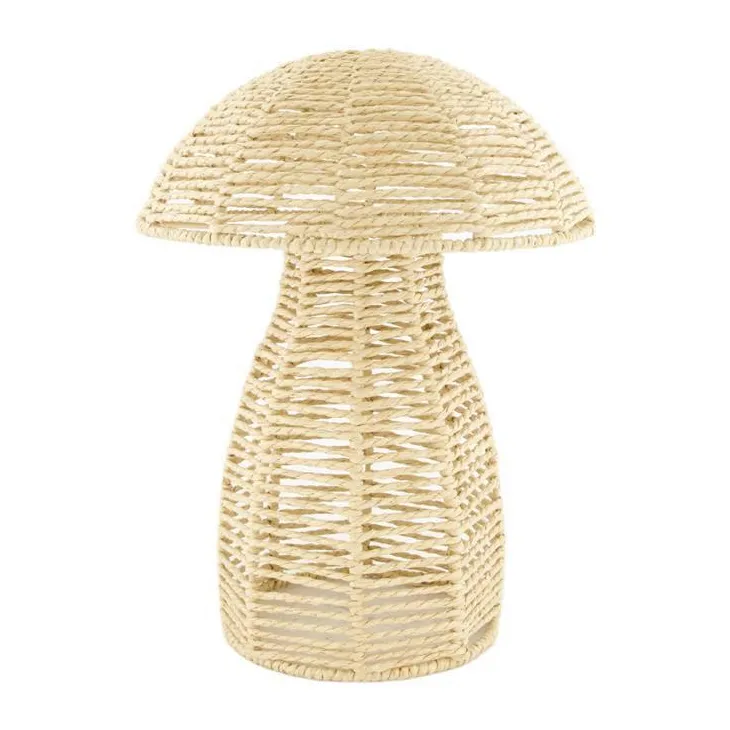 Champignon décoratif coloris beige en corde en papier - 28 cm