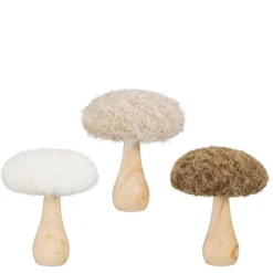 Champignon décoratif pied en bois et chapeau textile - Ø 11 x H 13 cm