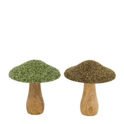 Champignon en bois de manguier avec chapeau en perles - Ø 13 x 15 cm