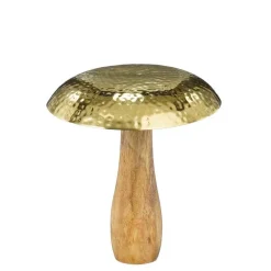 Champignon haut et rond en bois et résine or - Ø 20 x 23 cm