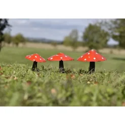 Champignons peints rouge/blanc à planter en métal recyclé Chouette & Co - Les 3 pièces