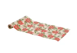 Chemin de table en polyester coloris rouge à paillettes premium Poinsettias – 30 cm x 5 cm