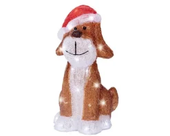 Chien marron lumineux en acrylique à 30 LED blanc froid sur piles pour extérieur - 30 cm
