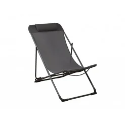 Chilienne en acier graphite et toile textylène grise - 122 x 60 cm