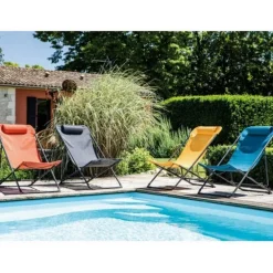 Chilienne en acier graphite et toile textylène grise - 122 x 60 cm