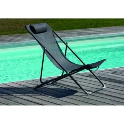 Chilienne en acier graphite et toile textylène grise - 122 x 60 cm