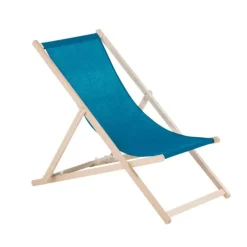 Chilienne en bois et toile coton agrafée bleue NP Création Colors Mer - 127 x 56 x 96 cm