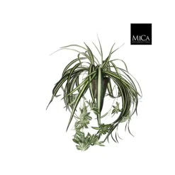 Chlorophytum artificiel vert en pot gris L45 x Ø 45 cm