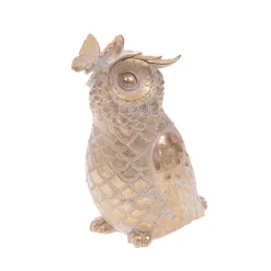 Chouette enchantée avec papillon en tissu beige doré - 16 x 20 x 10 cm