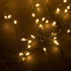 Chute lumineuse pour sapin de Noël micro LED blanc chaud effet flash fil vert – 1,8 m