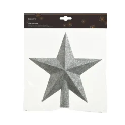Cime étoile plastique pailletée couleur argent - 19 cm de haut
