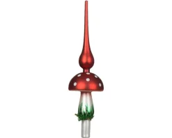 Cimier en verre en forme de champignon rouge - Ø 8 x H 31 cm