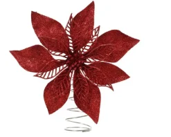 Cimier forme poinsettia en plastique rouge - 2 x 22 x 22 cm
