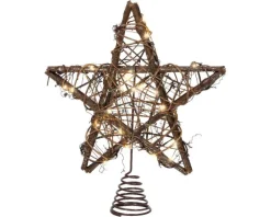 Cimier forme étoile en rotin naturel à micro LED blanc chaud  - 6 x 25 x 30 cm