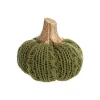 Citrouille tricot en laine tricotée verte et bois - Ø 9 x H 9 cm