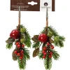 Clip décoratif branche de sapin vert, pommes et baies rouges - Ø 15 x H 22 cm