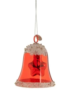 Cloche en verre transparent Rouge paillettes et étoile - 6,20 x 6,20 x 7,50 cm