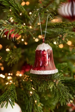 Cloche en verre transparent Rouge paillettes et étoile - 6,20 x 6,20 x 7,50 cm