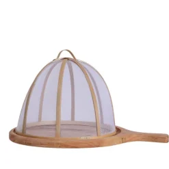 Cloche sur planche à découper coloris marron en bois d'acacia - Ø 26 cm