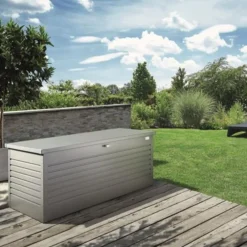 Coffre de jardin 200 en acier galvanisé coloris gris quartz métallique Biohort - 201 x 79 x 83 cm