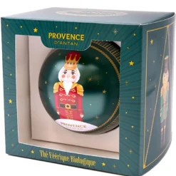 Coffret 1 boule de Noël verte motif casse-noisette garnie de 8 sachets de tisane bio Provence d’antan - 14,4 g