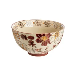 Coffret 4 coupelles en grès beige à fleur pourpre Kiyo - Ø 11 x H 6,5 cm