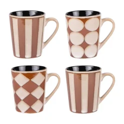 Coffret 4 mugs en grès beige et marron Shelby - 40 cl