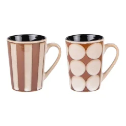 Coffret 2 mugs en grès beige et marron Shelby - 55 cl