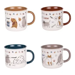 Coffret 4 mugs en porcelaine à motifs colorés Chat - 35 cl