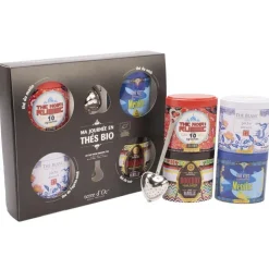 Coffret 4 thés de la journée bio et cuillère filtre à thé en métal Terre d'Oc - 373 g