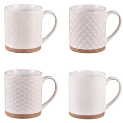 Coffret de 4 mugs Jaspe coloris beige en grès - Ø 8 cm
