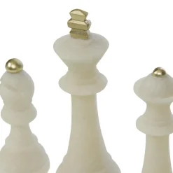 Coffret de 6 Pions d’Échec blanc et or en résine et quartz