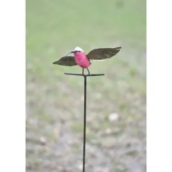 Colibri en métal recyclé peint rose sur tuteur Chouette & Co