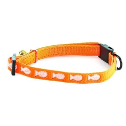 Collier Argent pour chat orange motif poissons