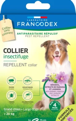 Collier insectifuge pour grand chien de plus de 20 kg coloris blanc Francodex - Ø 72 cm