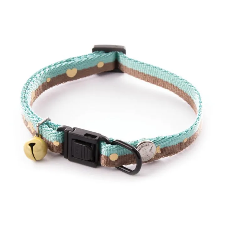 Collier pour chat Bicolor Bulles vert d’eau et marron