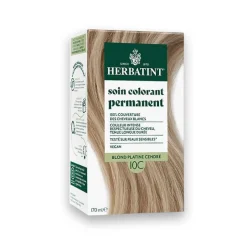 Coloration permanente pour cheveux blond platine cendré 10C aux extraits végétaux biologiques vegan Herbatint - 170 ml