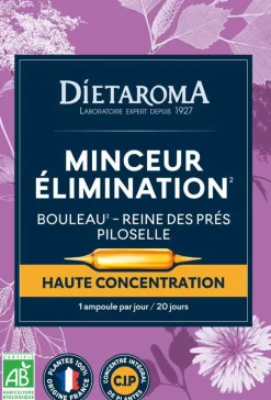 Complément alimentaire bouleau, reine des prés, piloselle CIP bio Dietaroma minceur élimination - 20 ampoules x 10 ml