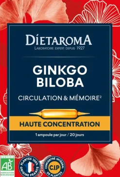 Complément alimentaire ginkgo biloba CIP bio Dietaroma circulation et mémoire - 20 ampoules x 10 ml