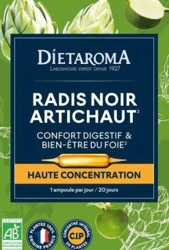 Complément alimentaire radis noir, artichaut CIP bio Dietaroma confort digestif et bien-être du foie - 20 ampoules x 10 ml
