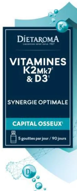 Complément alimentaire synergie optimale vitamines K2-Mk7 et D3 capital osseux Dietaroma - 20 ml