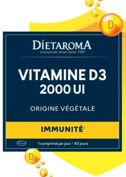 Complément alimentaire vitamine D3 végétale 2000 UI immunité Dietaroma - 40 comprimés