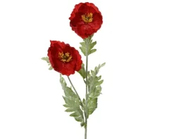 Coquelicot en polyester rouge 2 fleurs - 21 x 9 x 106 cm
