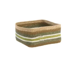 Corbeille de rangement carrée lignes coloris multicolore en osier - 19 x 19 x 8 cm