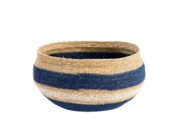 Corbeille de rangement ronde rayée coloris multicolore en osier - 30 x 30 x 16 cm