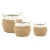 Corbeille ronde à anses en corde de coton naturel/blanc petit modèle - Ø 20 x H 13 cm