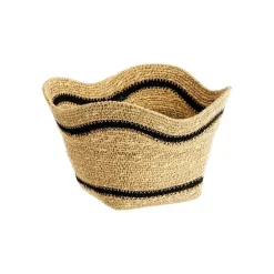 Corbeille tulipe en osier naturel rayé noir grand modèle - 32 x 32 x 17 cm