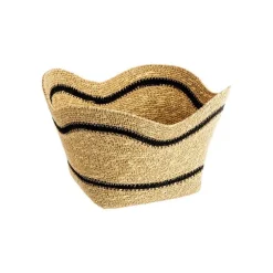 Corbeille tulipe en osier naturel rayé noir petit modèle - 24 x 24 x 16 cm