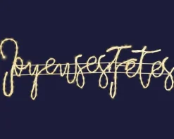 Cordon lumineux Joyeuses Fêtes à 242 micro-LED blanc chaud et câble argent - 107 x 36 cm