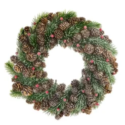 Couronne de pommes de pin verte et rouge Ø30x8 cm